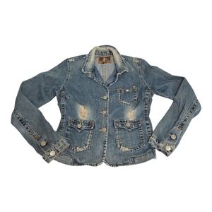 True Religion Distressed Fitted‎ Stretch Jean Jacket See Description For Sizing